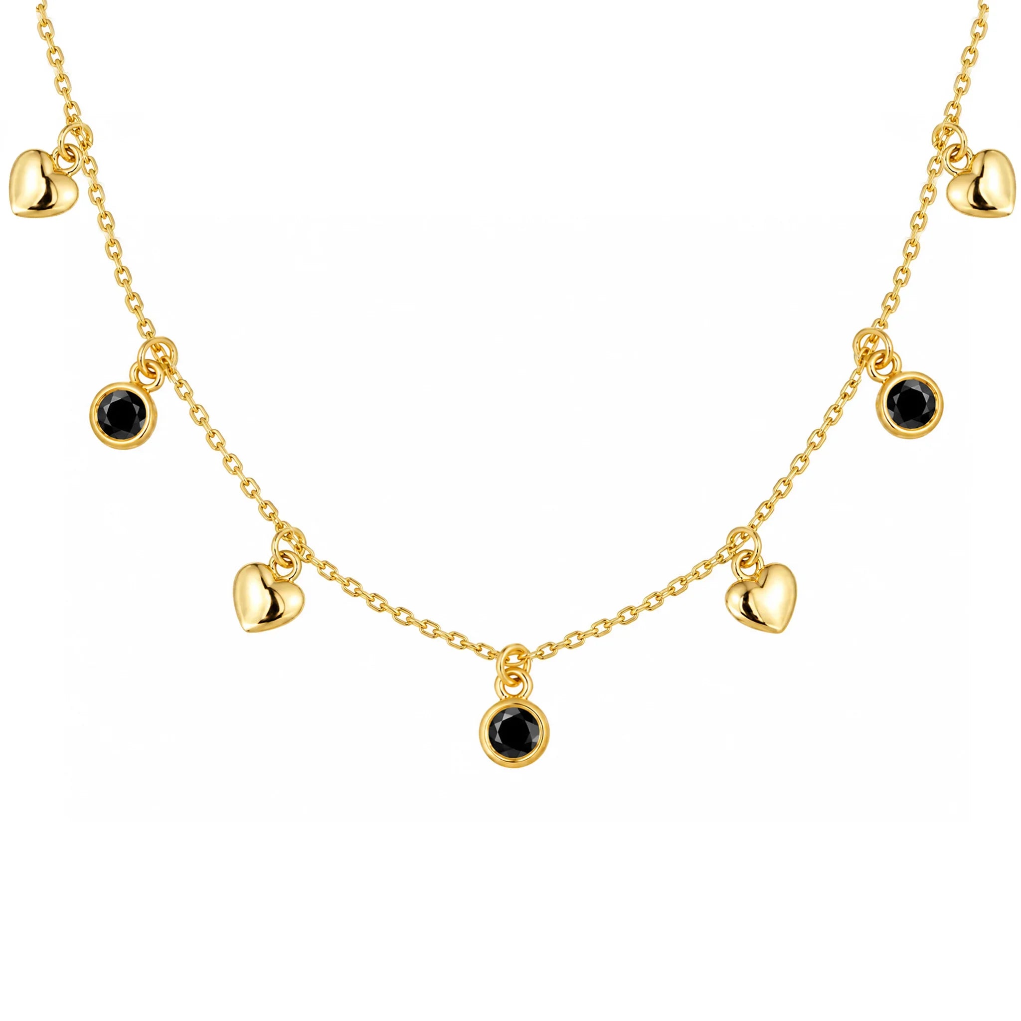 Collana in Argento Dorata Cuori e Punti Luce