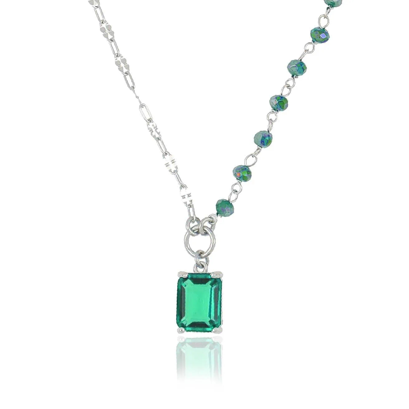 Collana in Argento Crystal Square con Zirconi Verdi