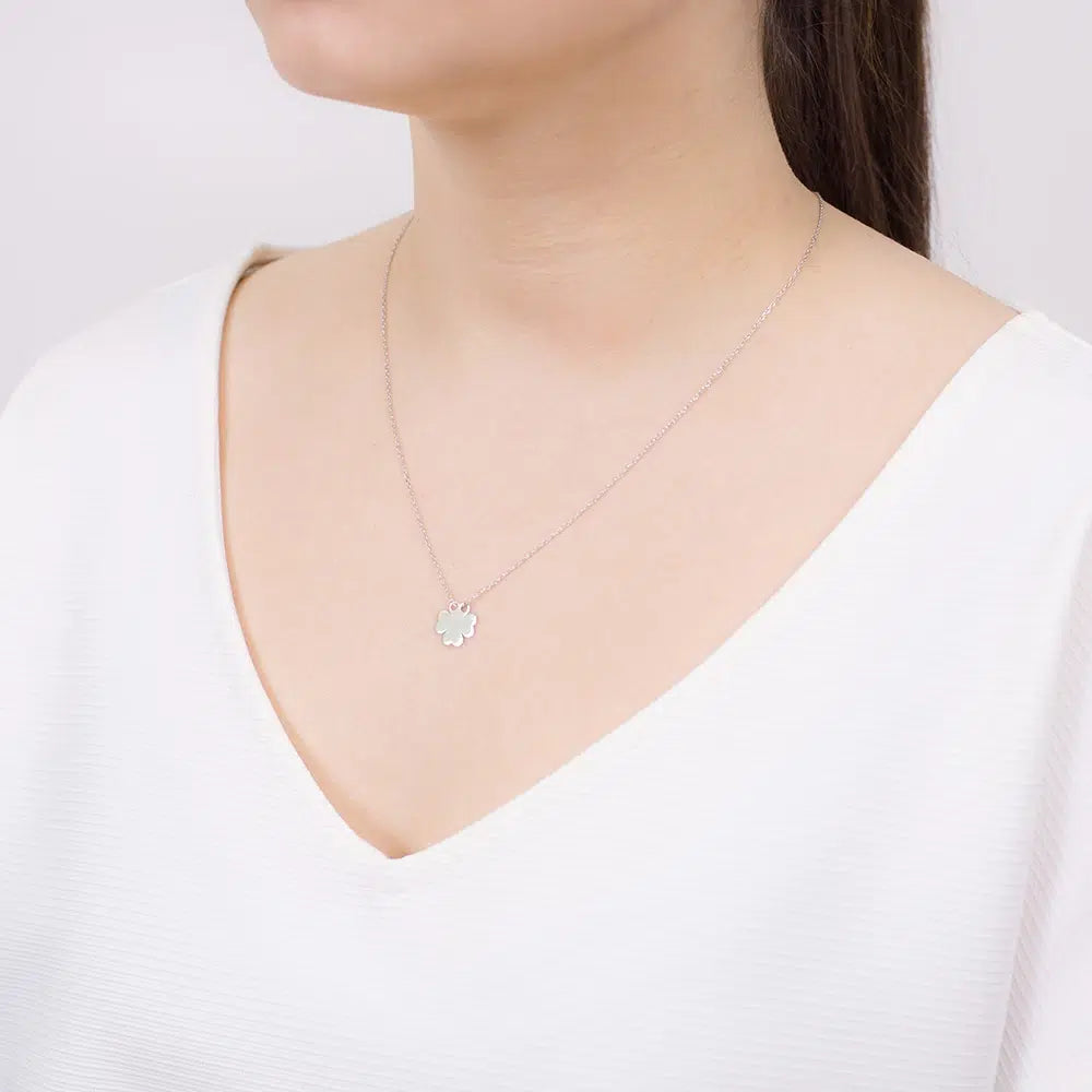 Silver Necklace with Four-Leaf Clover Slider
