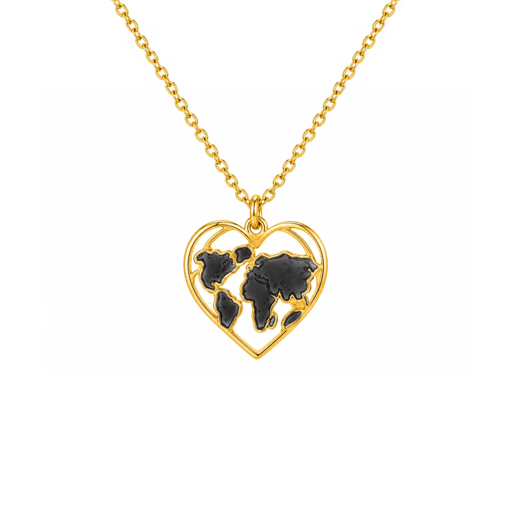 Collier avec continents dans un cœur