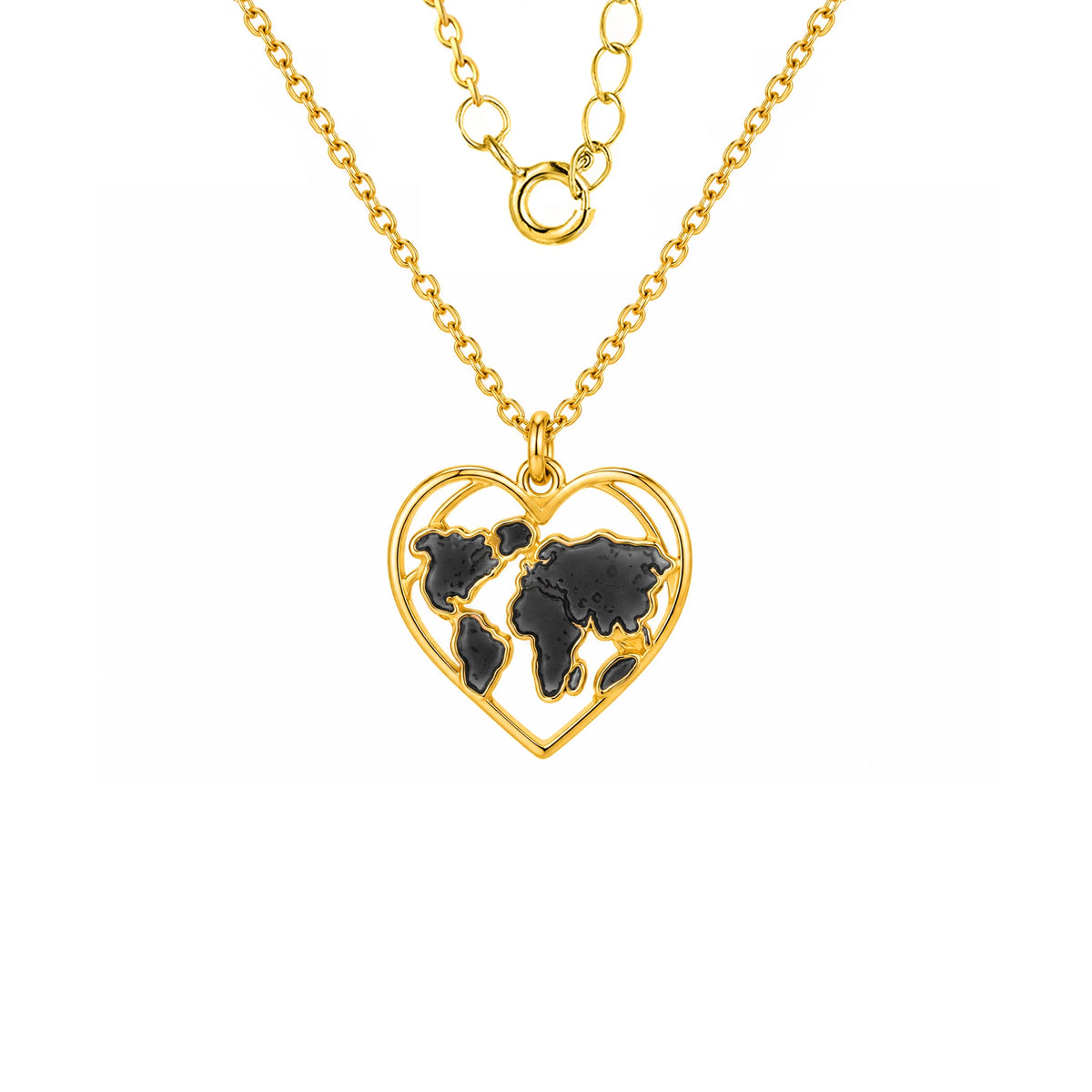 Collier avec continents dans un cœur