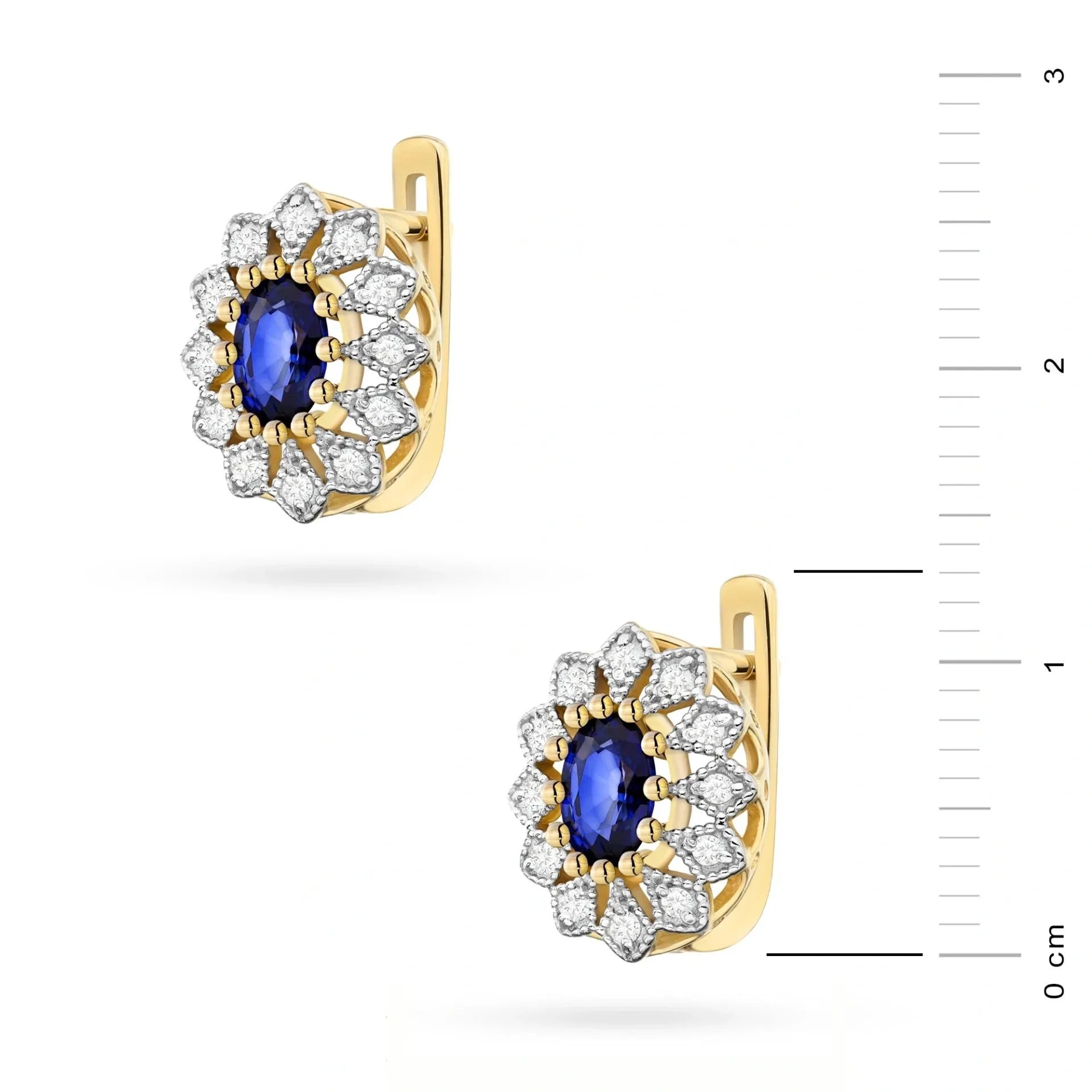 Sapphire Sun Gold Earrings with Sapphire and 24 Diamonds