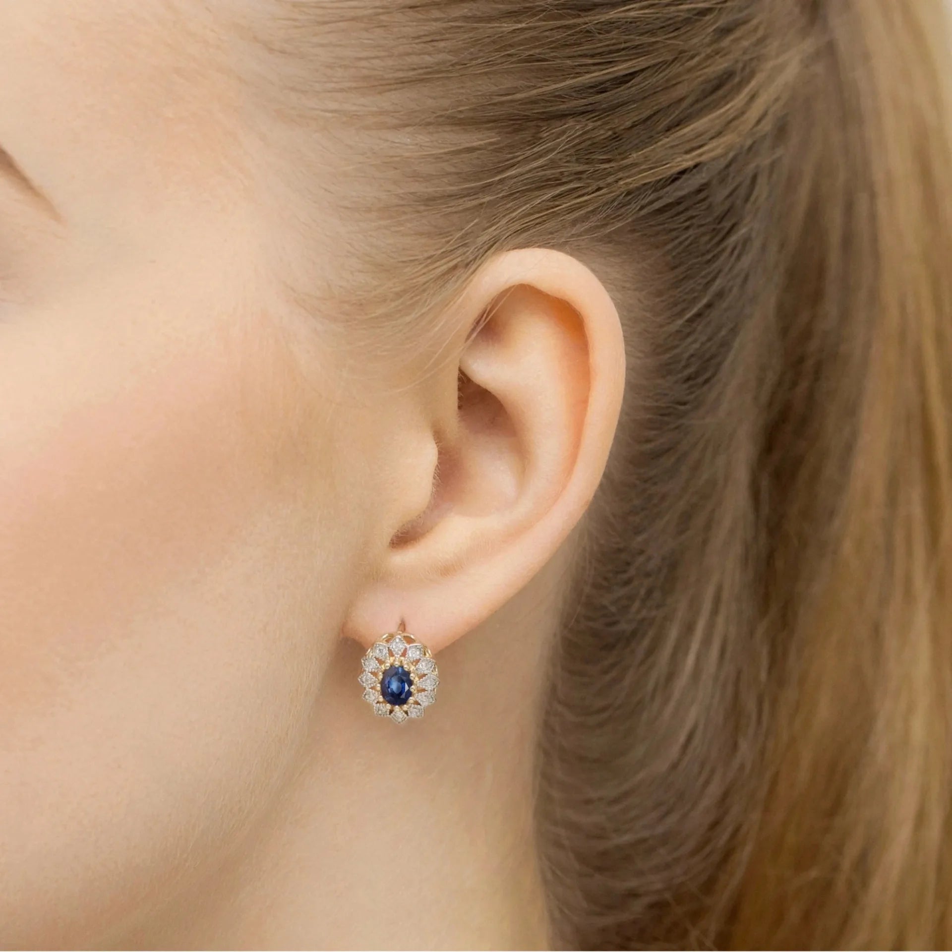 Sapphire Sun Gold Earrings with Sapphire and 24 Diamonds