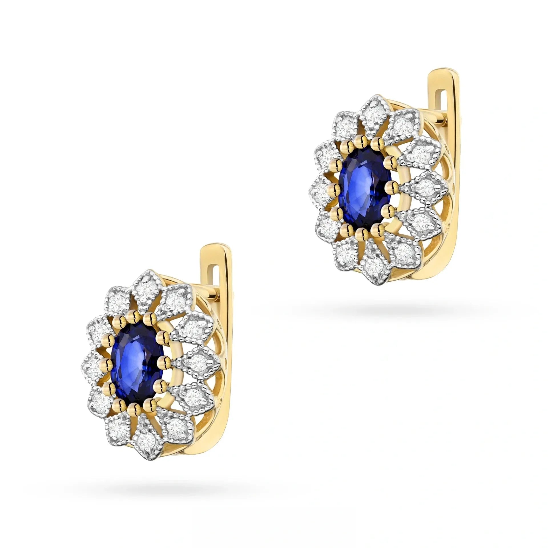 Sapphire Sun Gold Earrings with Sapphire and 24 Diamonds