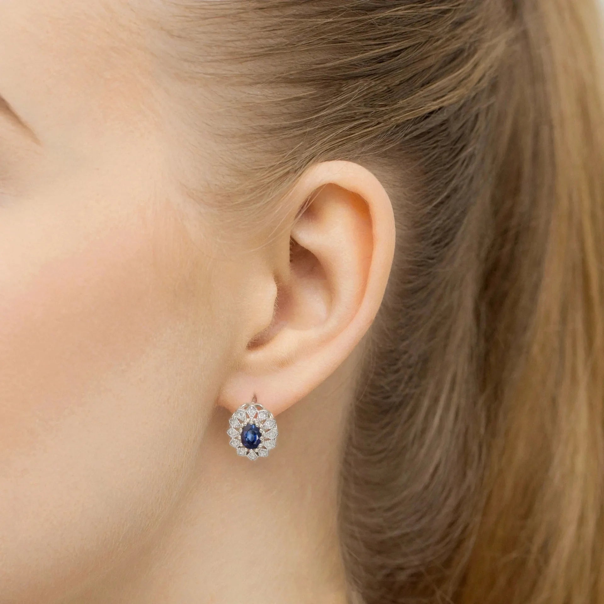 Sapphire Sun Gold Earrings with Sapphire and 24 Diamonds