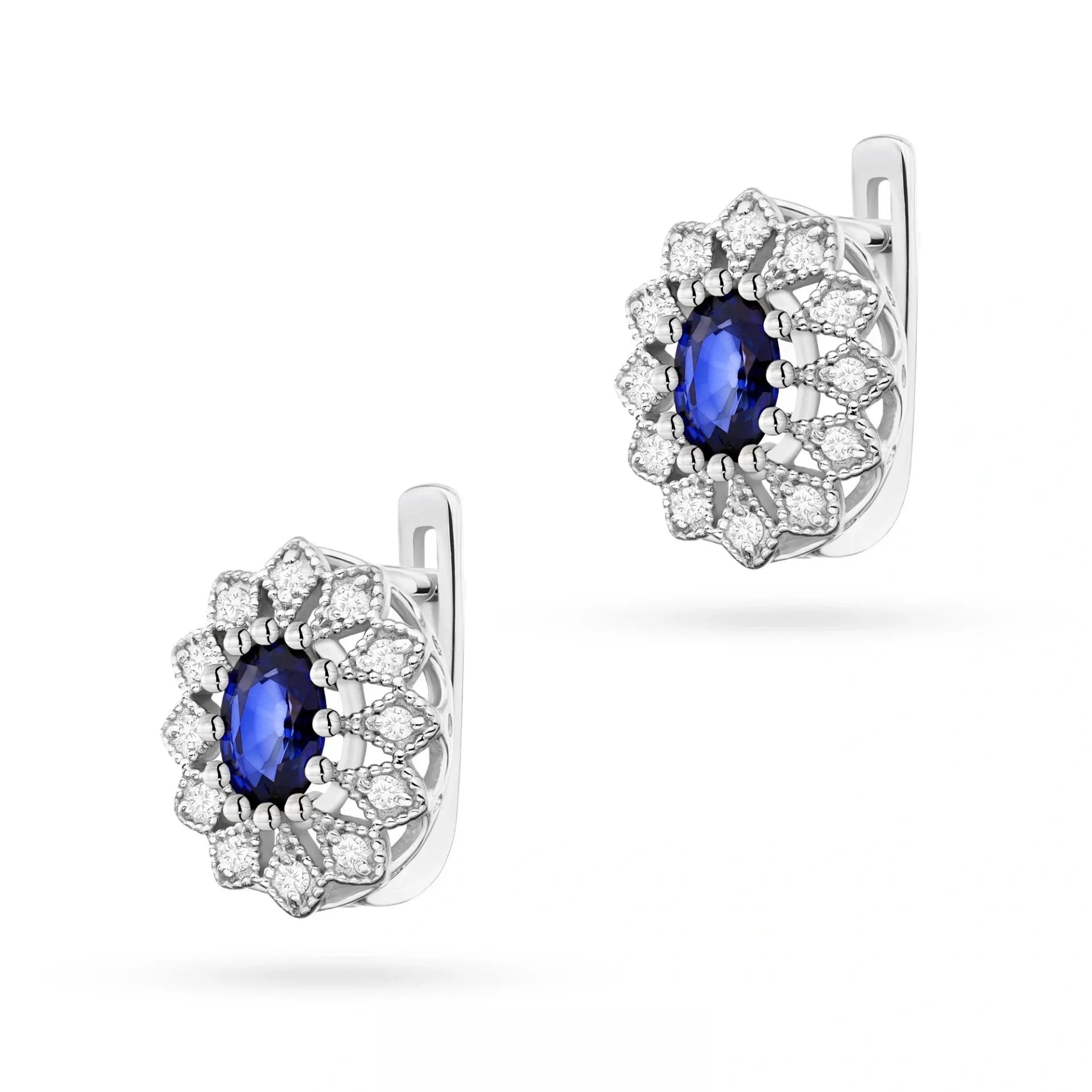 Sapphire Sun Gold Earrings with Sapphire and 24 Diamonds