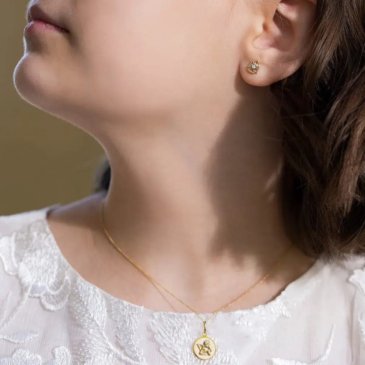 Gold Earrings with Angel and Zircons Kids Collection