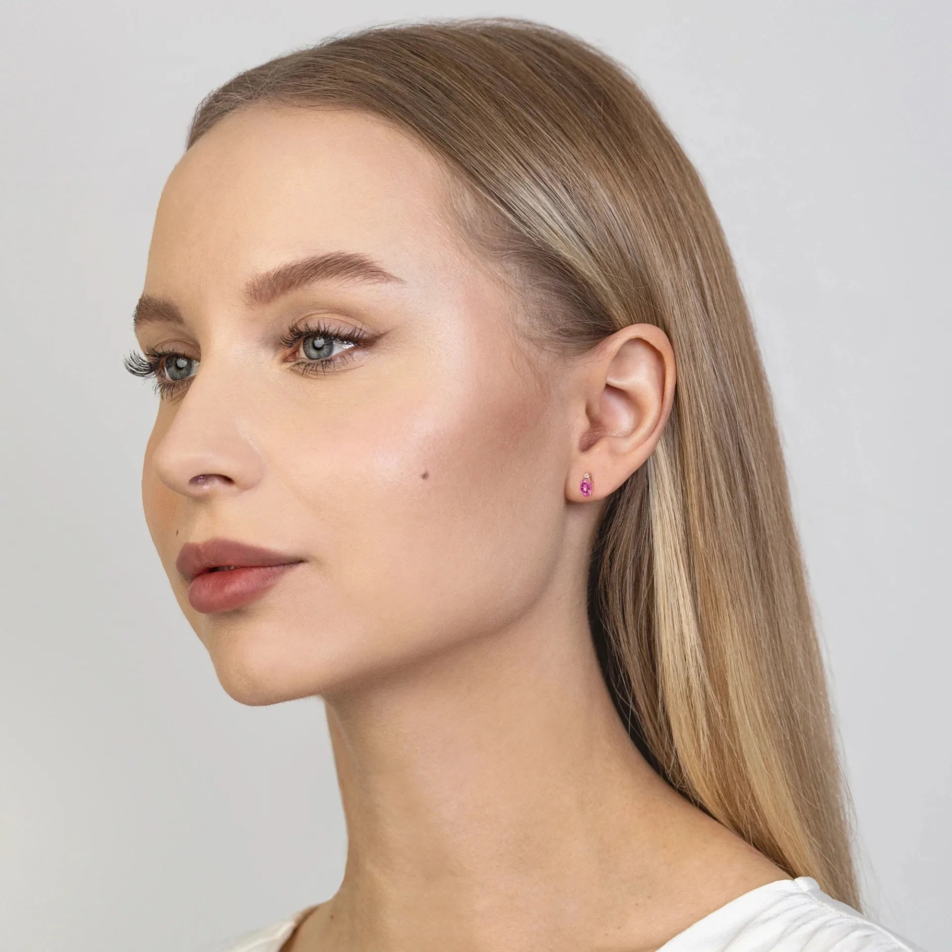 Boucles d'oreilles Rose en or avec topaze rose 0,50ct et diamants