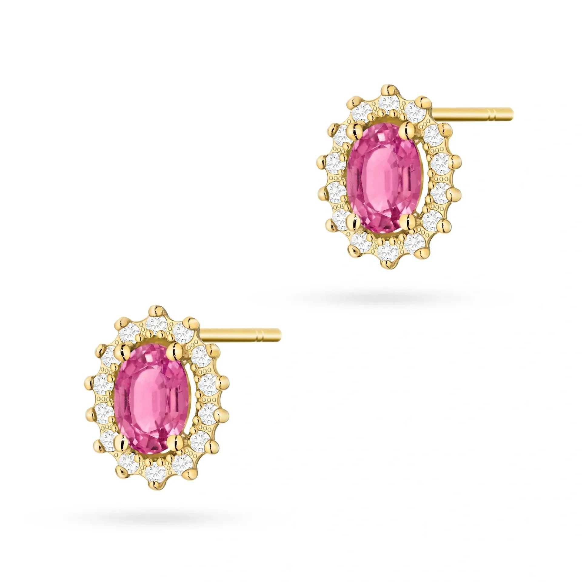Orecchini Girasole in Oro con Topazio Rosa 0,50ct e 28 Diamanti