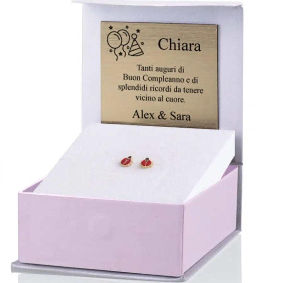 Ohrringe aus Silber mit emailliertem Marienkäfer