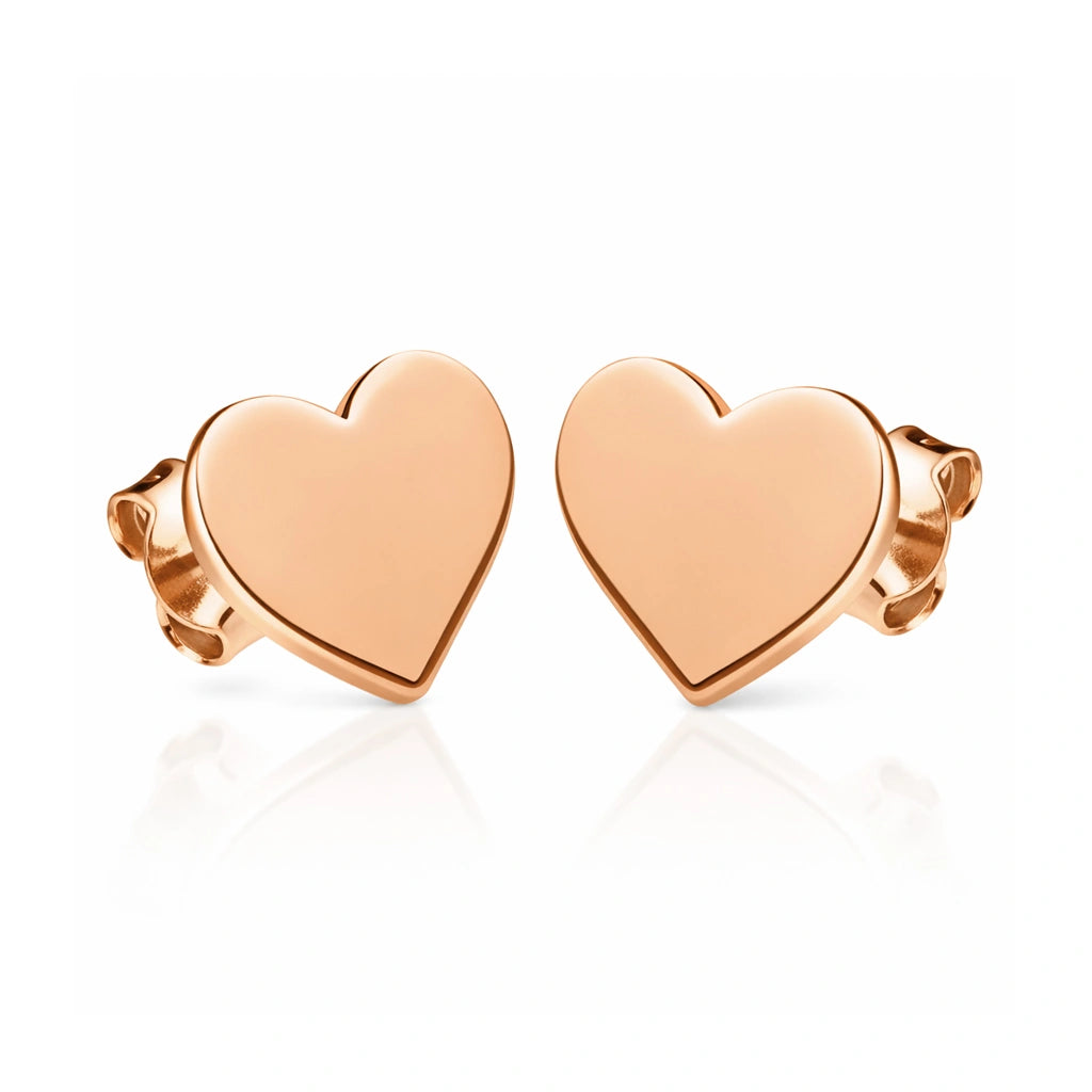 Rose Gold-Plated Silver Earrings with Smooth Heart