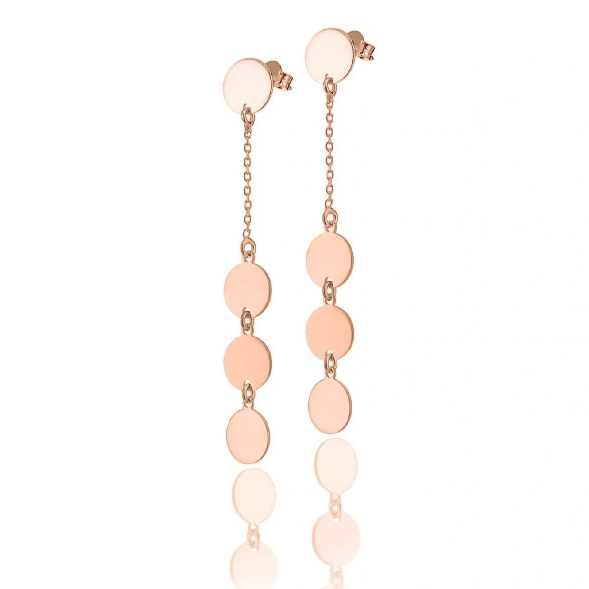 Boucles d'oreilles Pendantes en Argent avec Cercles et Chaîne Or Rosé