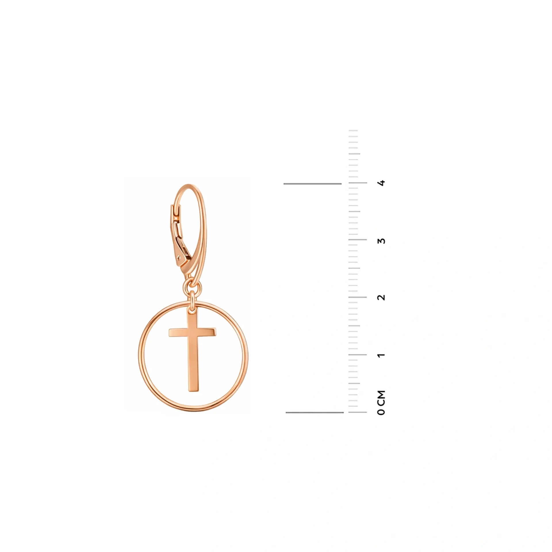 Boucles d'oreilles Pendantes en Argent avec Croix dans le Cercle Or Rosé