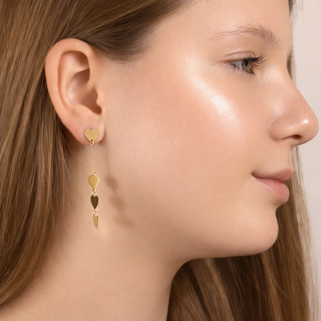 Orecchini Pendenti in Argento con Cuori Dorati