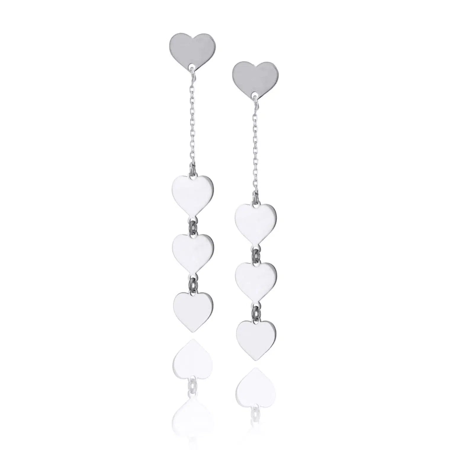 Orecchini Pendenti in Argento con Cuori Rodiati