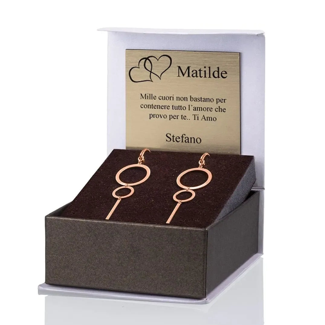 Boucles d'oreilles Pendantes en Argent avec Cercles et Barre Or Rosé