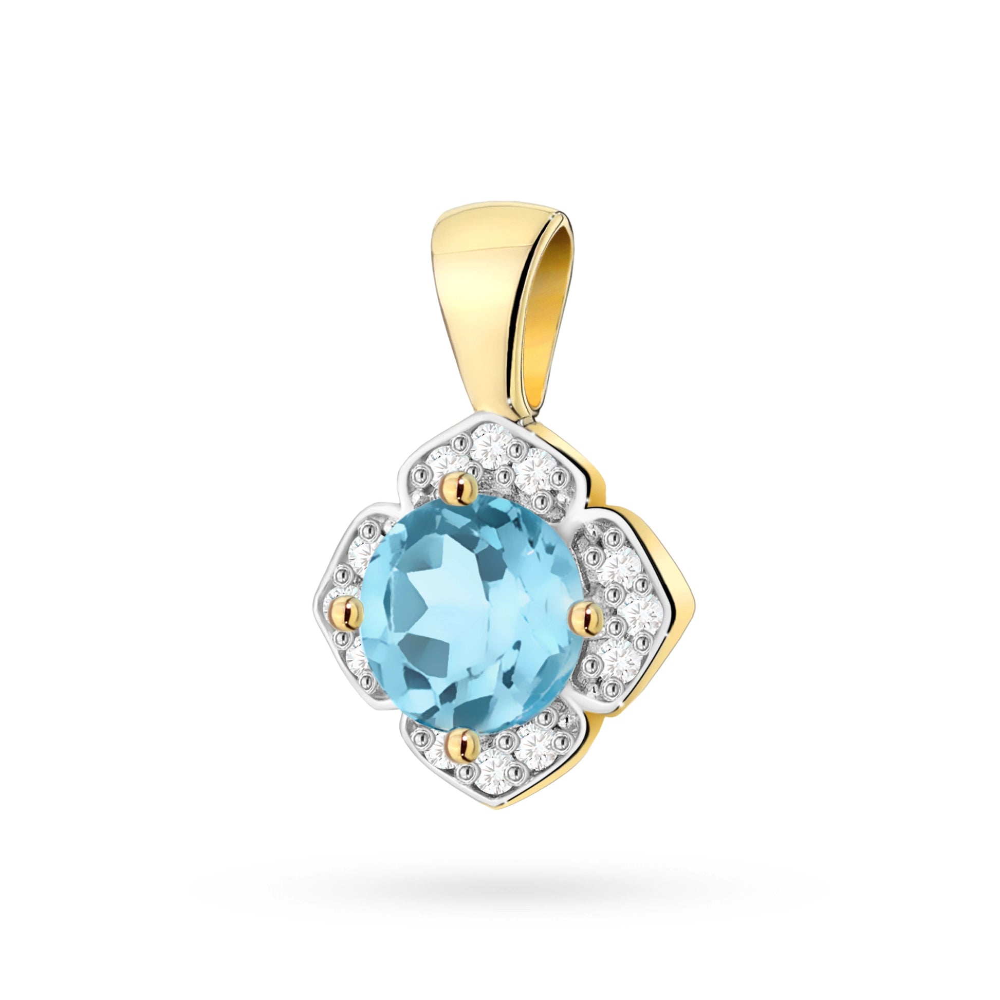 Pendente Flower in Oro con Topazio e 12 Diamanti