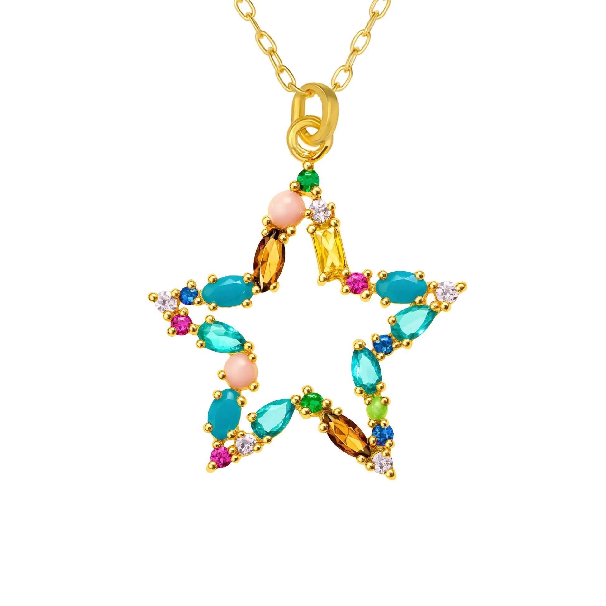 Collana Stella in Argento 925 Placcato Oro con Zirconi Multicolore