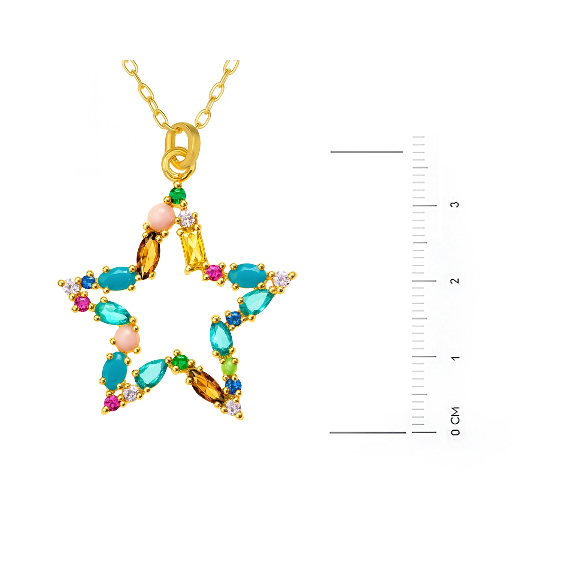 Collana Stella in Argento 925 Placcato Oro con Zirconi Multicolore