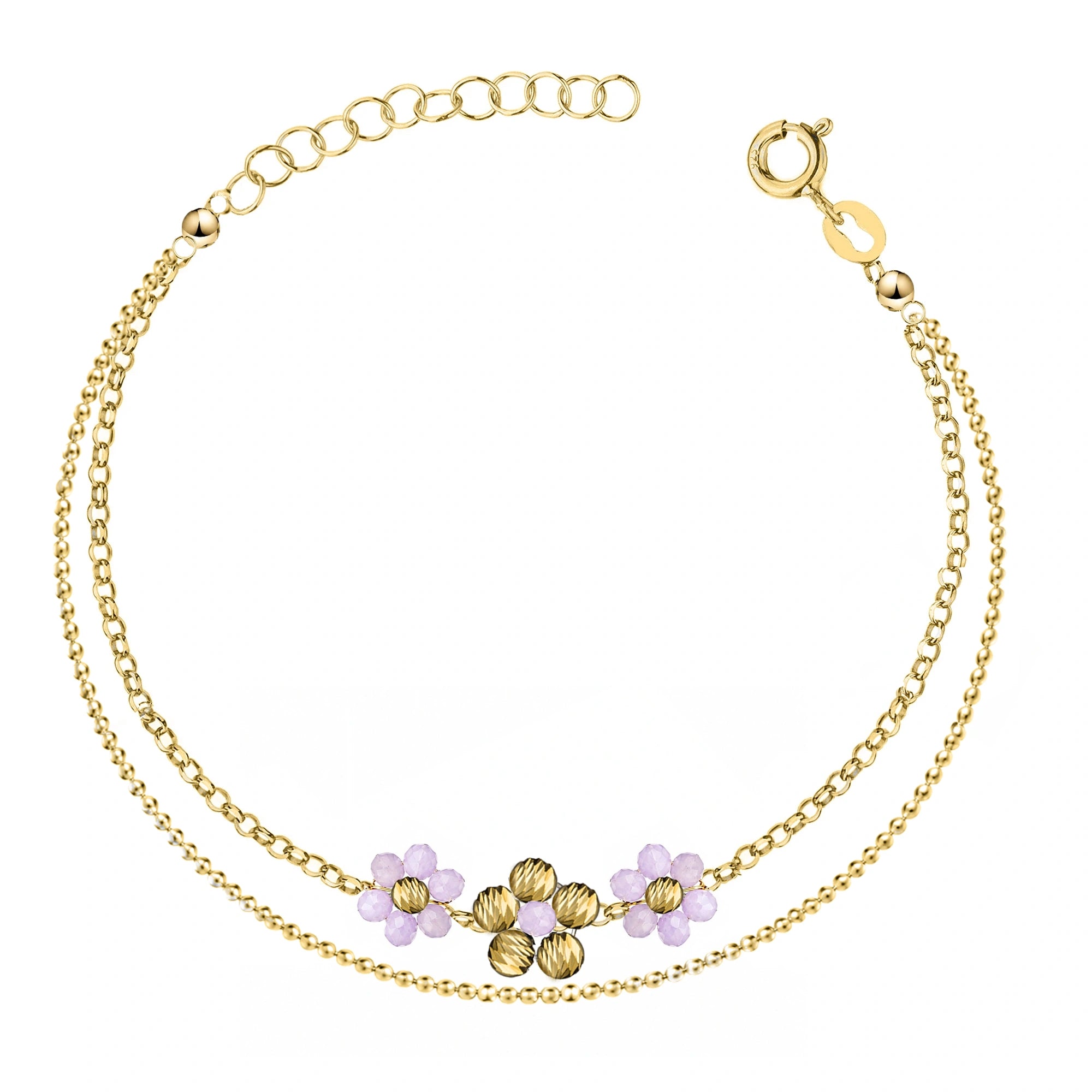 Bracciale Dorato Tre Fiori con Doppia Catena
