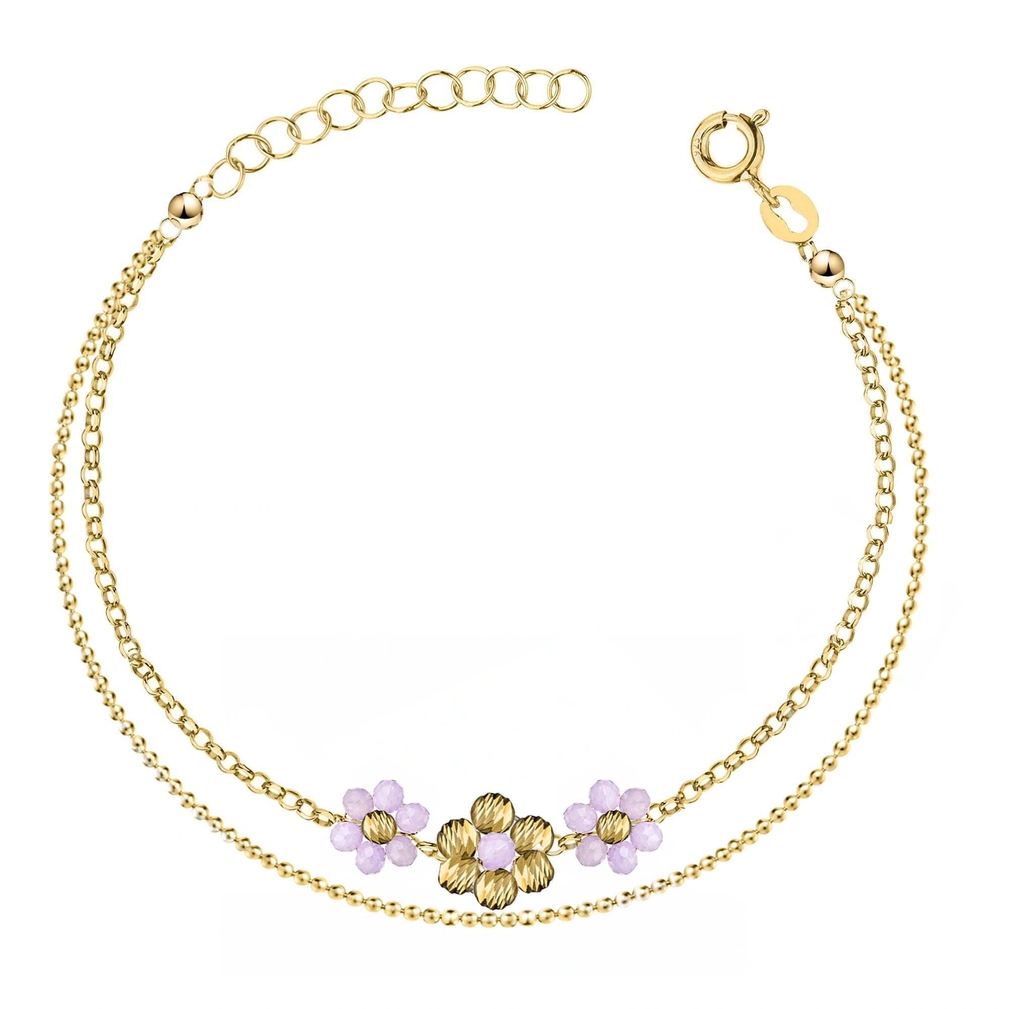 Bracciale Dorato Tre Fiori con Doppia Catena