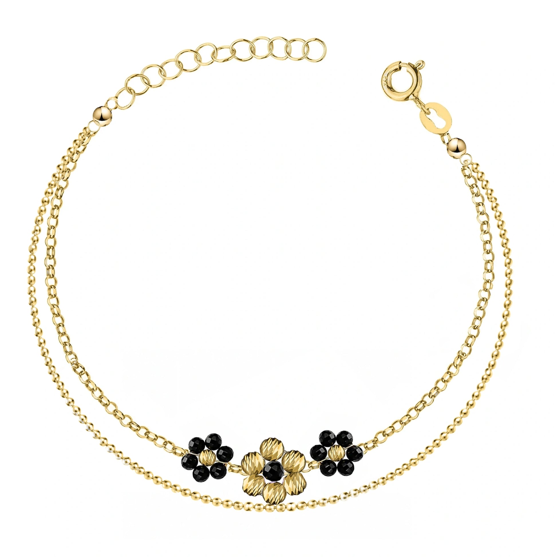 Bracelet Doré Trois Fleurs avec Double Chaîne