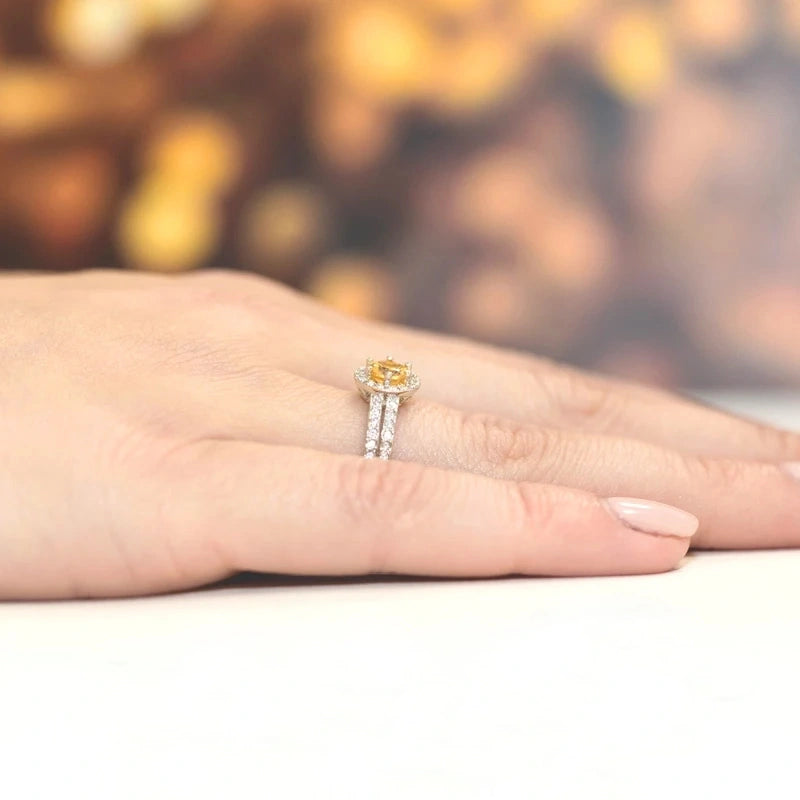 Solaris Ring in Gold with Citrine Quartz and 40 Diamonds