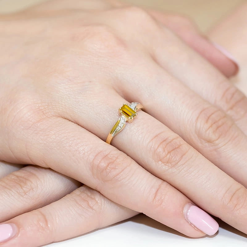 Ring Aurielle aus Gold mit Citrinquarz und 6 Diamanten