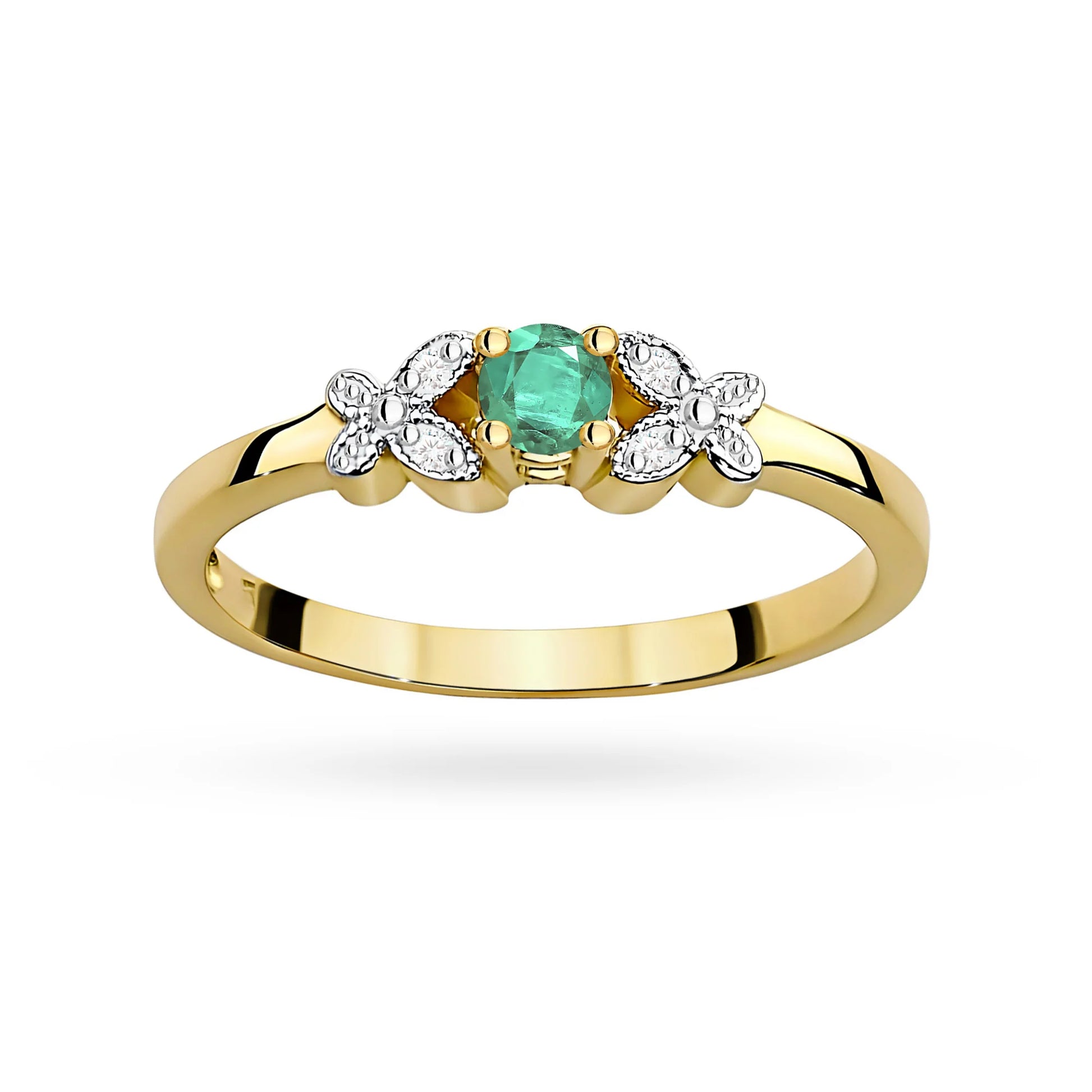 Anello Butterfly in Oro con Smeraldo e 4 Diamanti