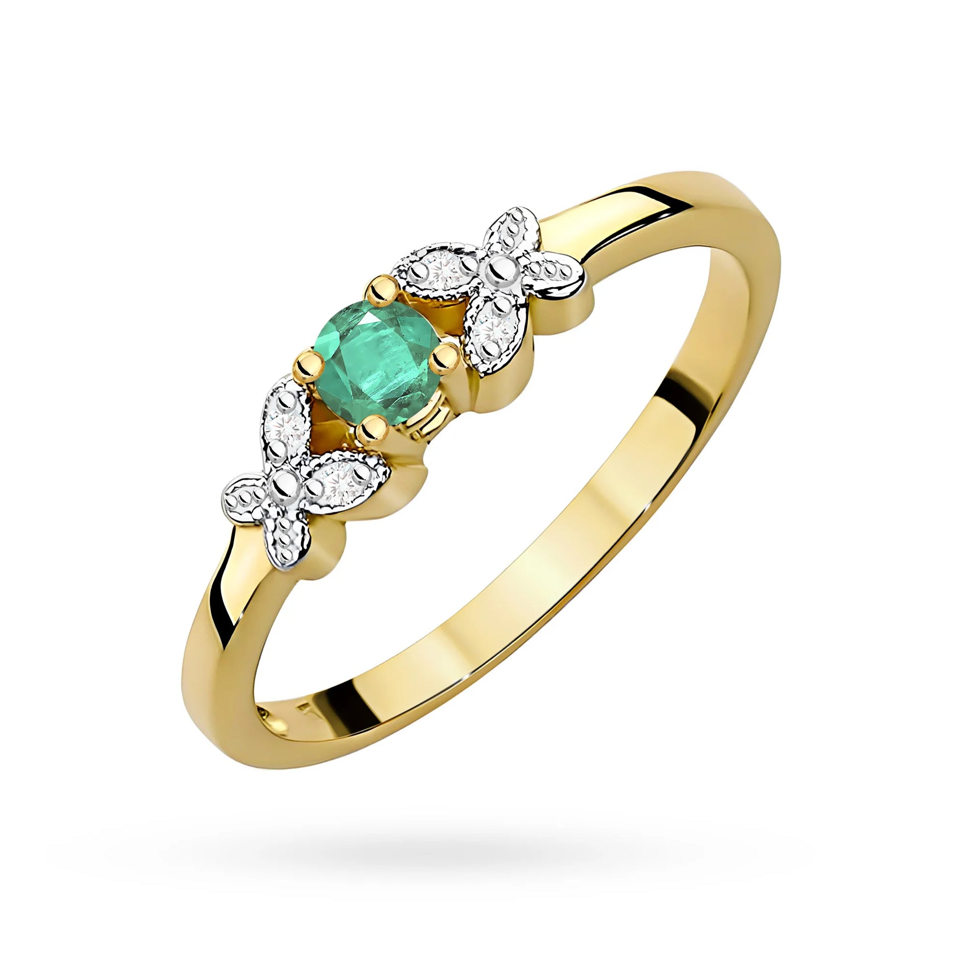 Anello Butterfly in Oro con Smeraldo e 4 Diamanti