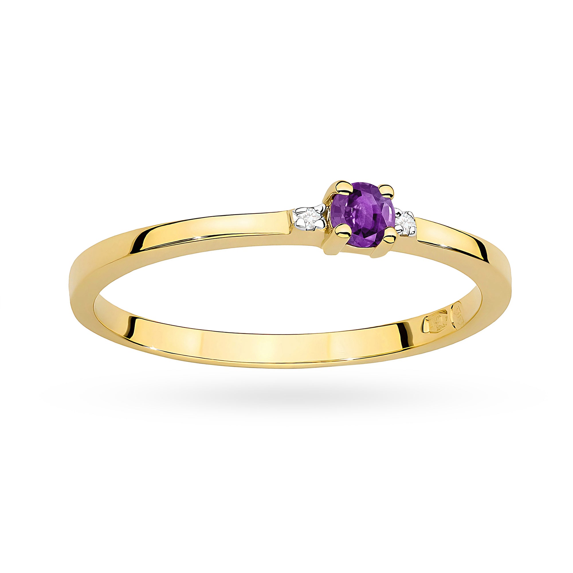 Anillo Malva Trilogía en Oro con Amatista y 2 Diamantes