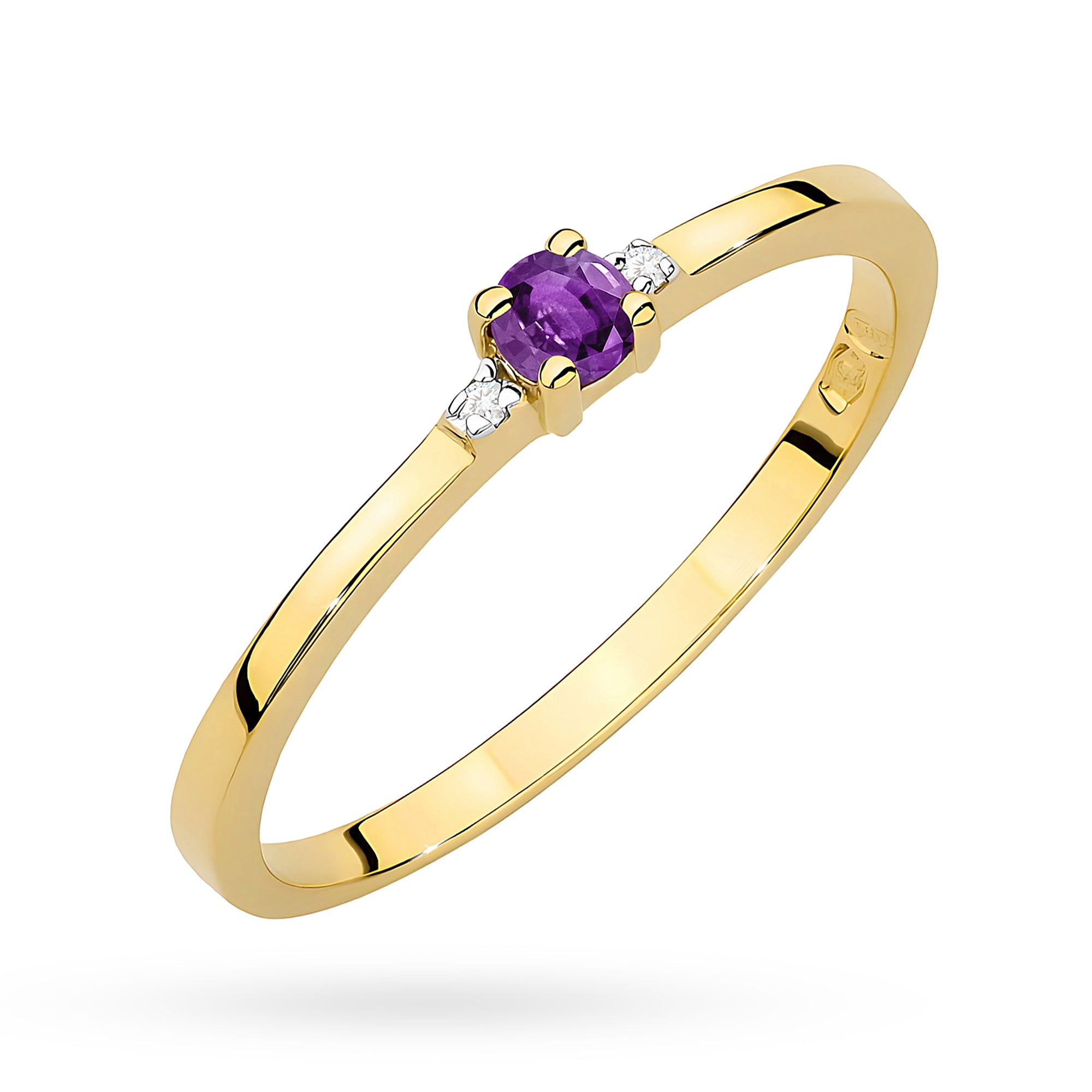 Anillo Malva Trilogía en Oro con Amatista y 2 Diamantes