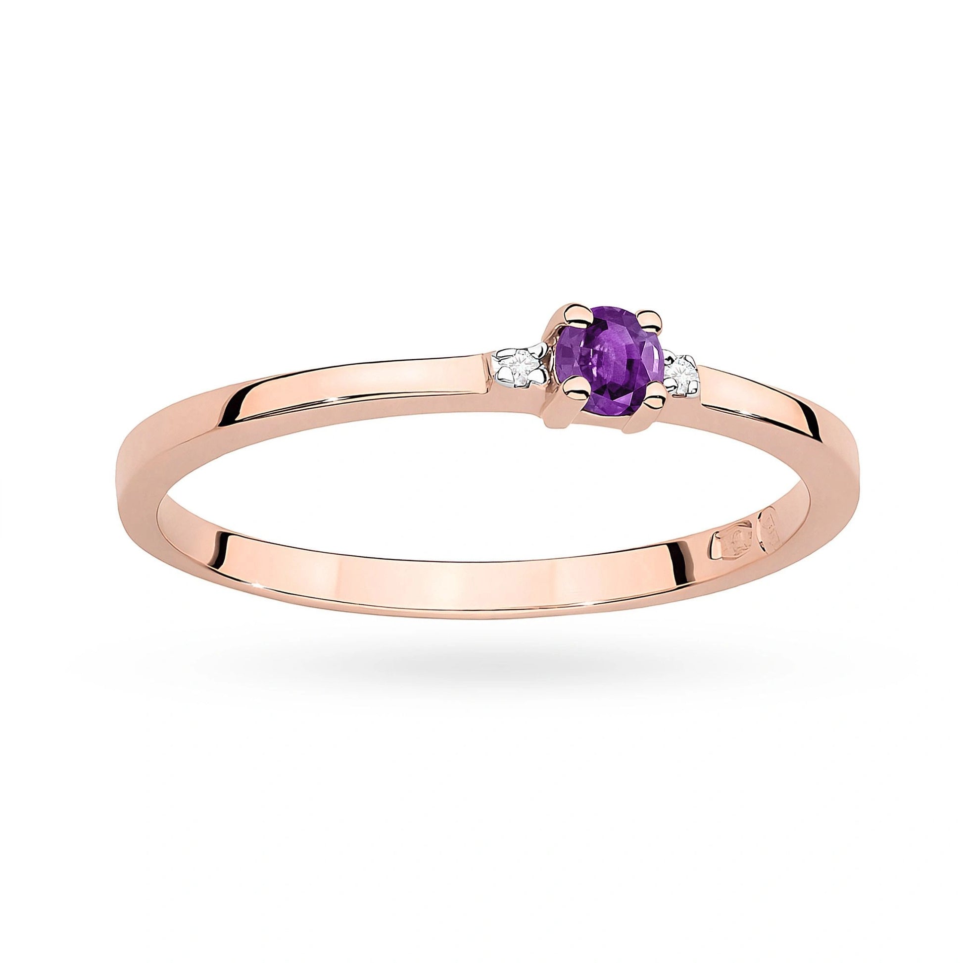 Anello Malva Trilogy in Oro con Ametista e 2 Diamanti