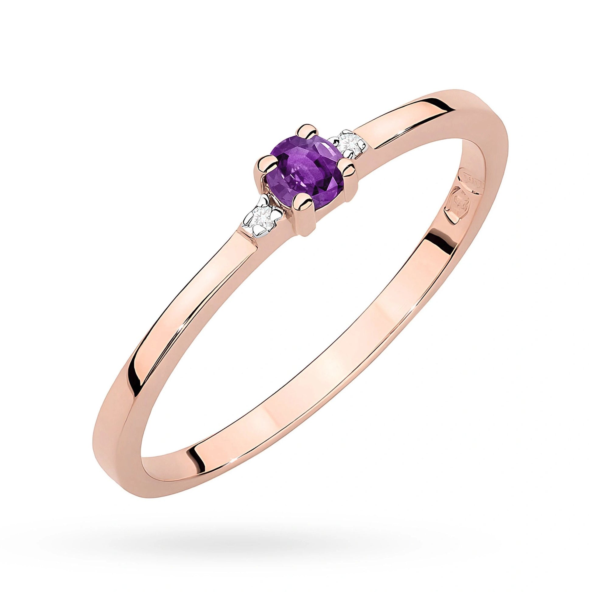 Anello Malva Trilogy in Oro con Ametista e 2 Diamanti