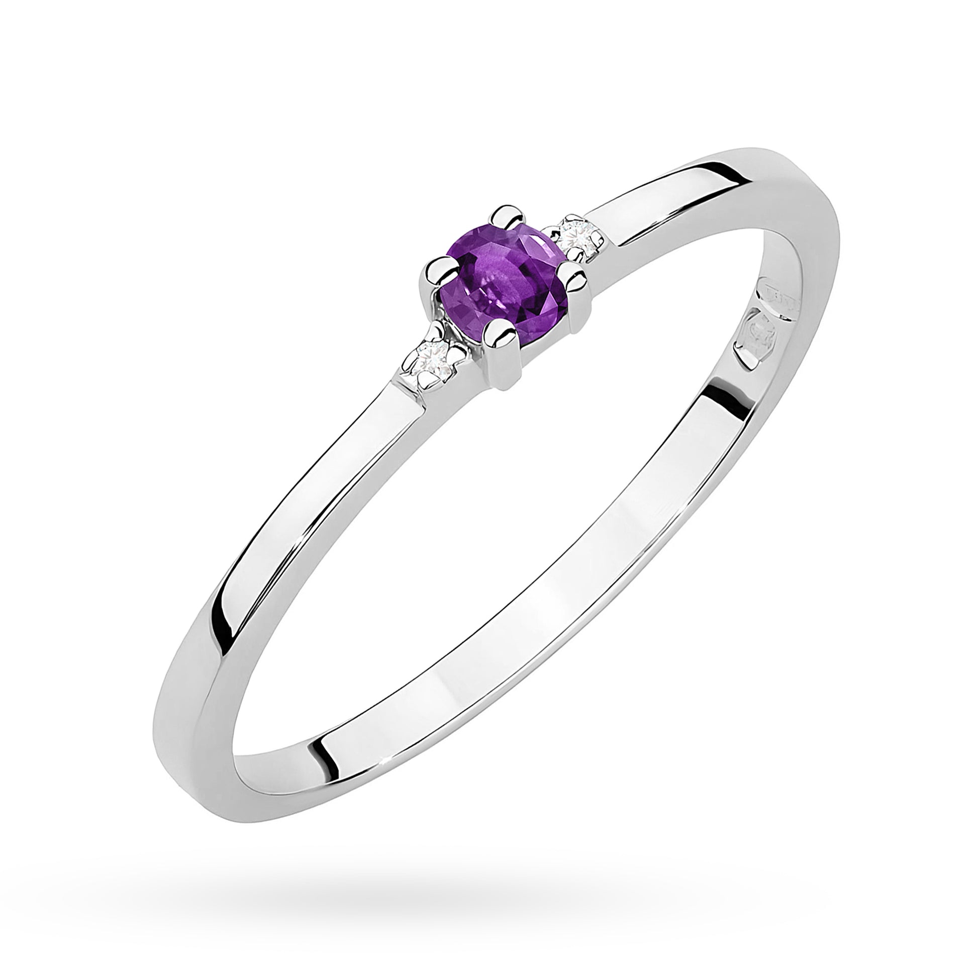 Anello Malva Trilogy in Oro con Ametista e 2 Diamanti