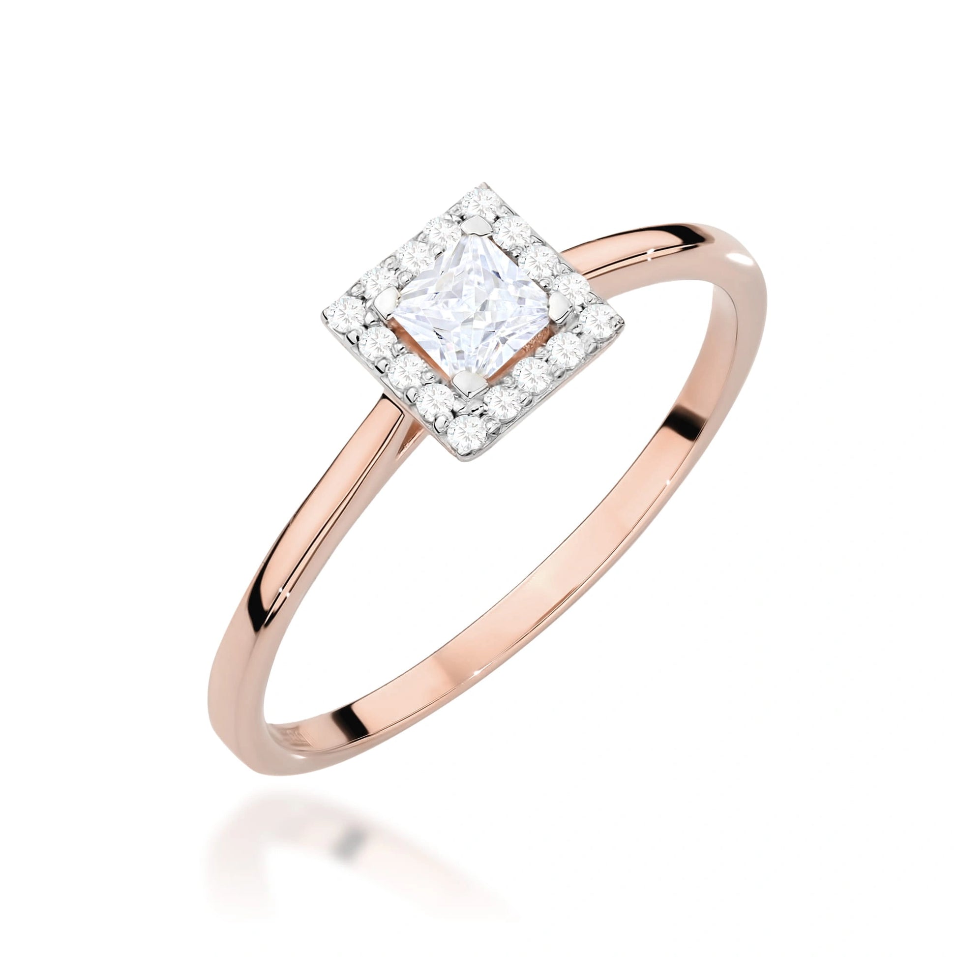 Anello Victoria in Oro con Diamante Quadrato 0,15ct e 16 Diamanti 0,08ct