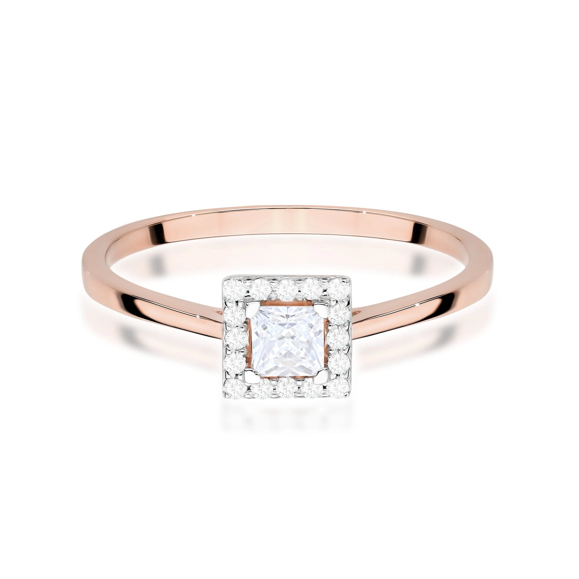 Anello Victoria in Oro con Diamante Quadrato 0,15ct e 16 Diamanti 0,08ct