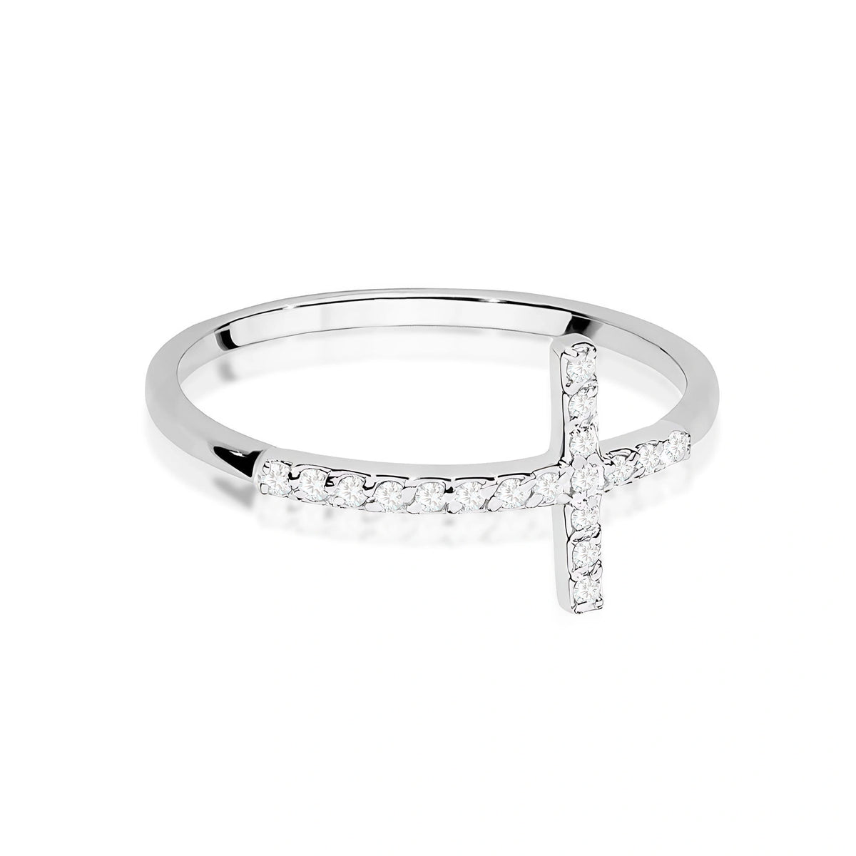 Anillo cruz en oro rosa con diamantes