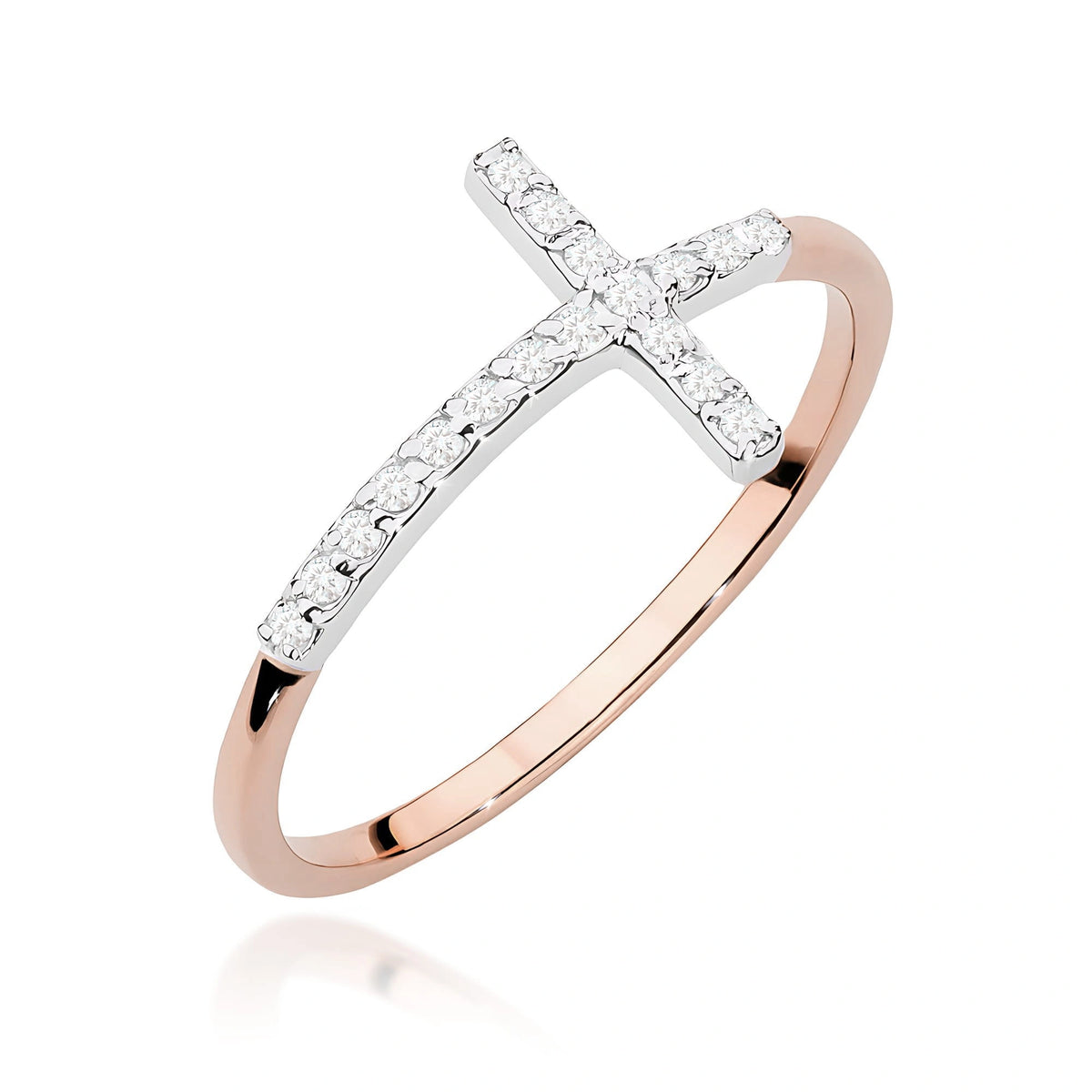 Anillo cruz en oro rosa con diamantes