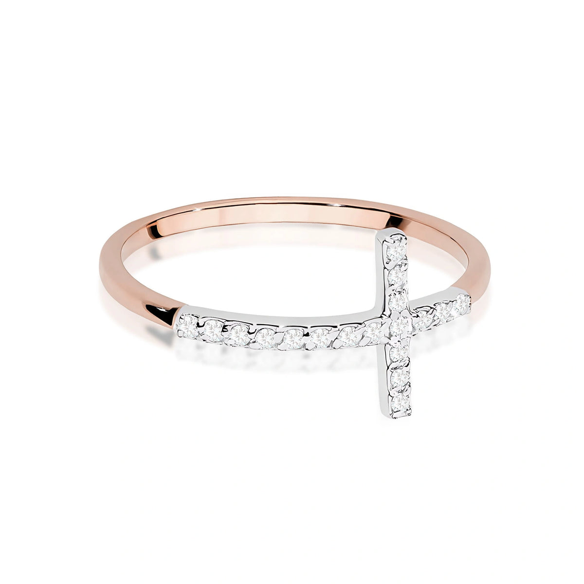 Anillo cruz en oro rosa con diamantes