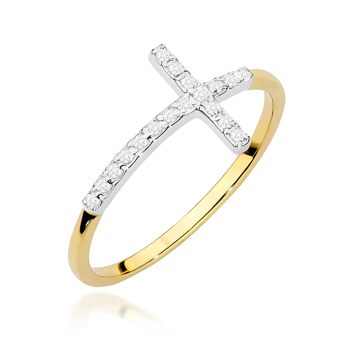 Anillo cruz en oro rosa con diamantes