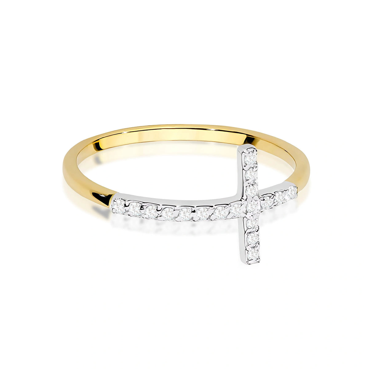 Anillo cruz en oro rosa con diamantes