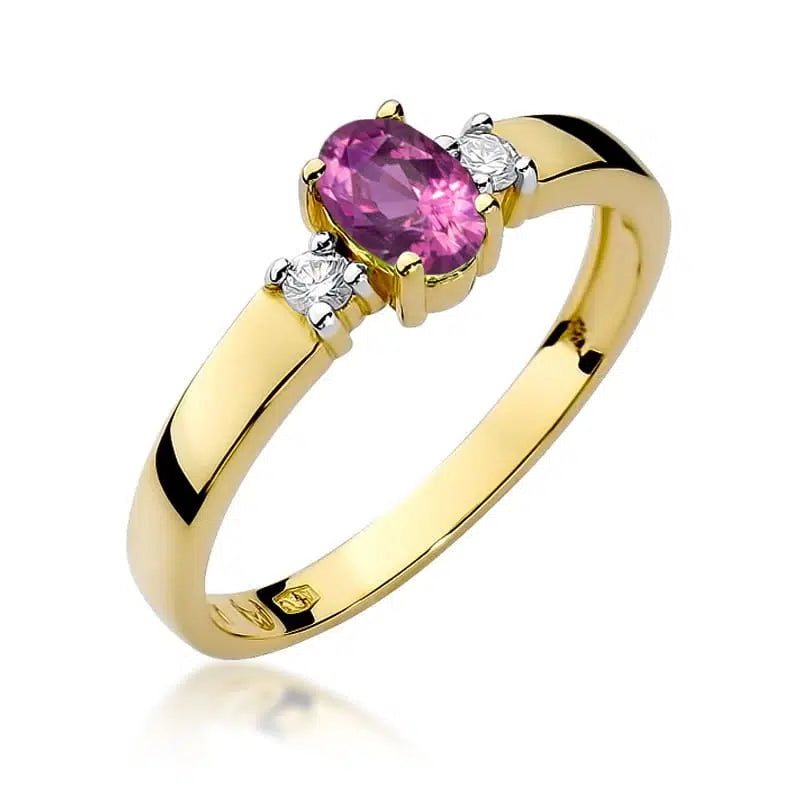 Anello In Oro con Centrale in Zaffiro Rosa oval cut e Diamanti laterali