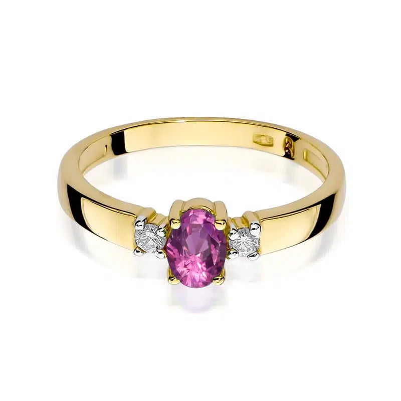 Anello In Oro con Centrale in Zaffiro Rosa oval cut e Diamanti laterali