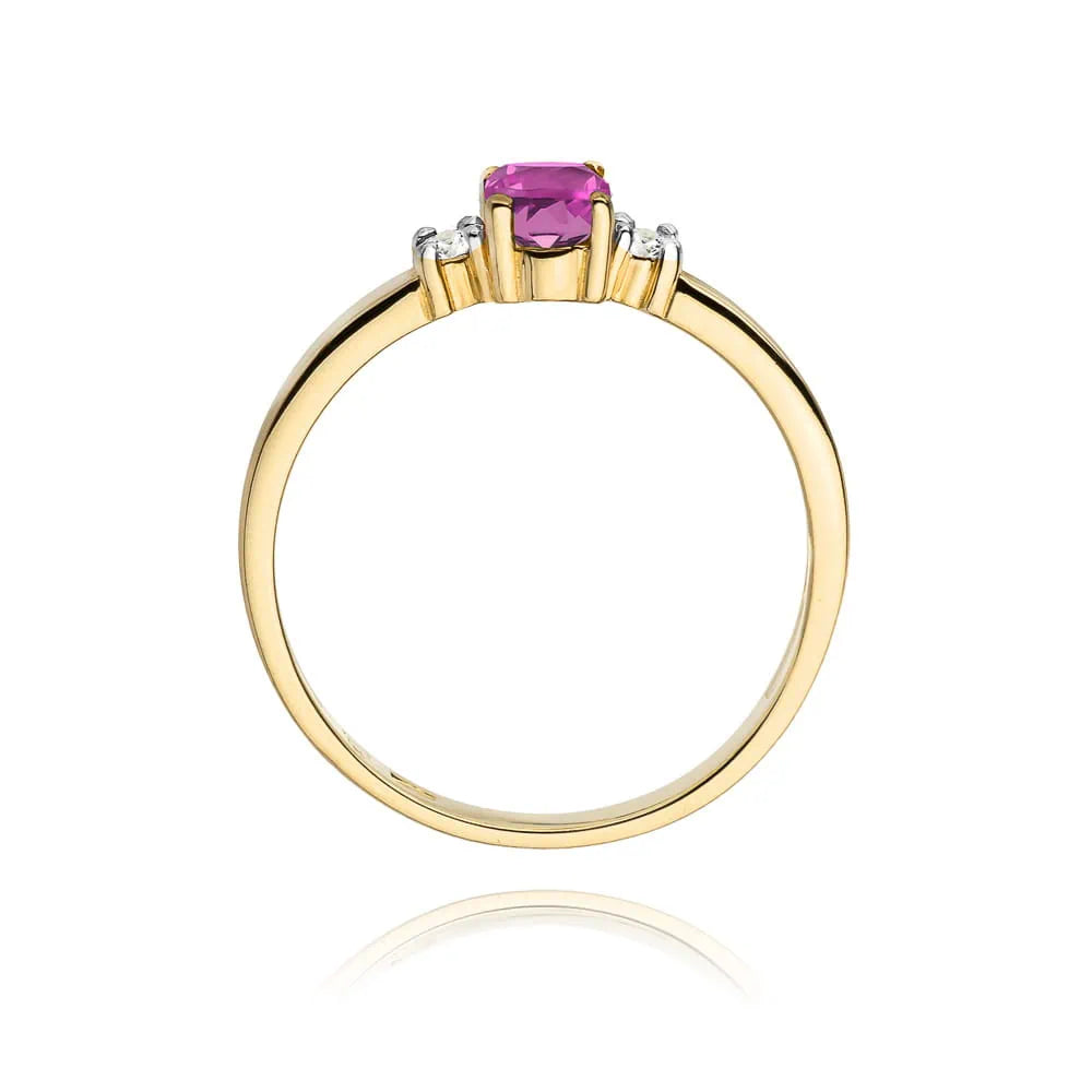 Anello In Oro con Centrale in Zaffiro Rosa oval cut e Diamanti laterali