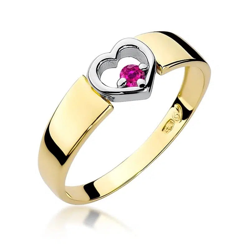Anello In Oro Fascia e Cuore con Zaffiro Rosa