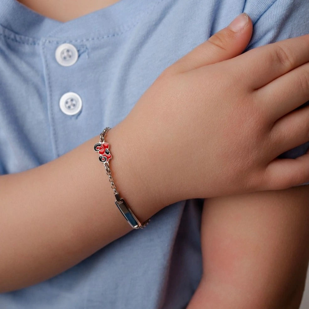 Silver Bracelet with Plate and Red Motorcycle