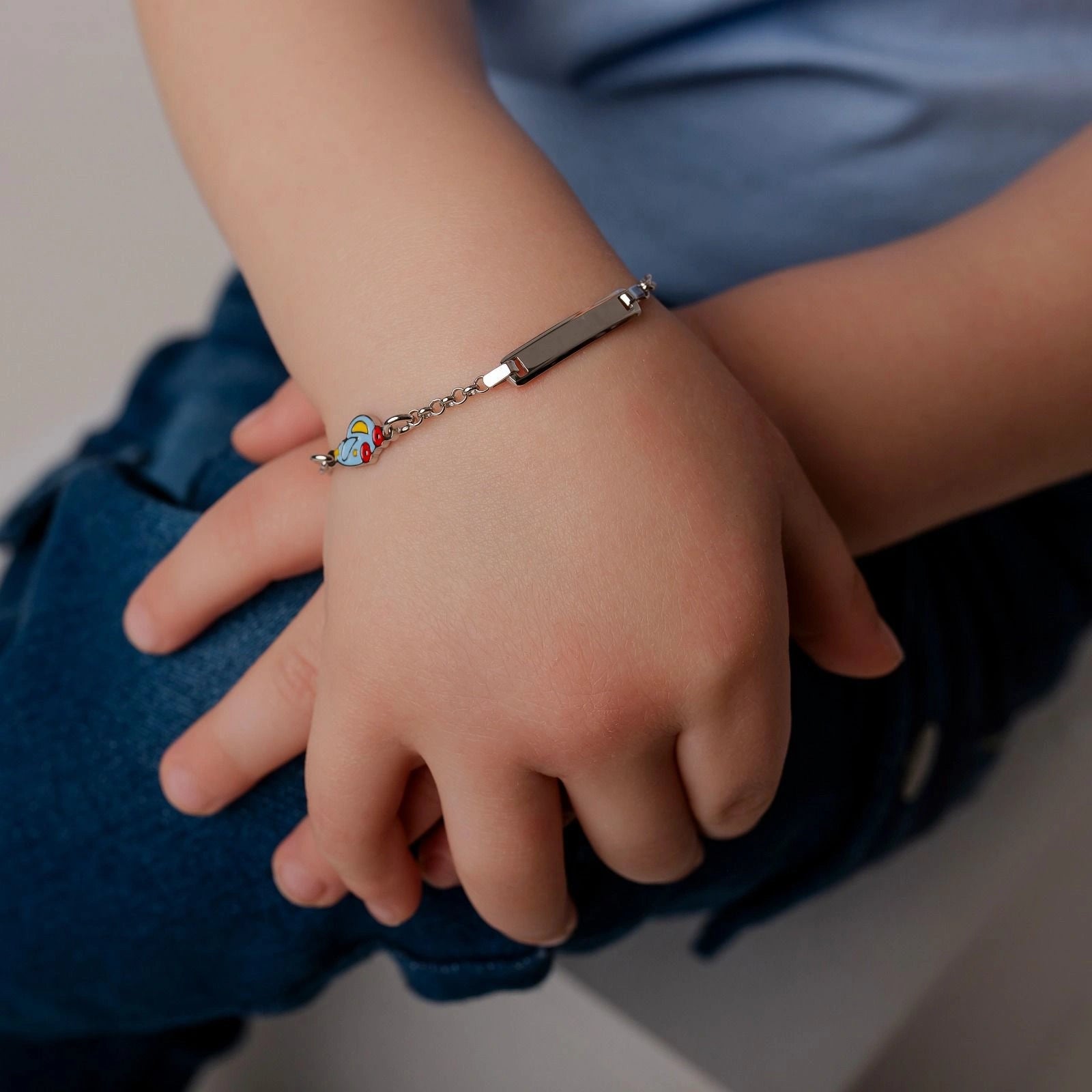Silver Bracelet with Vintage Blue Car