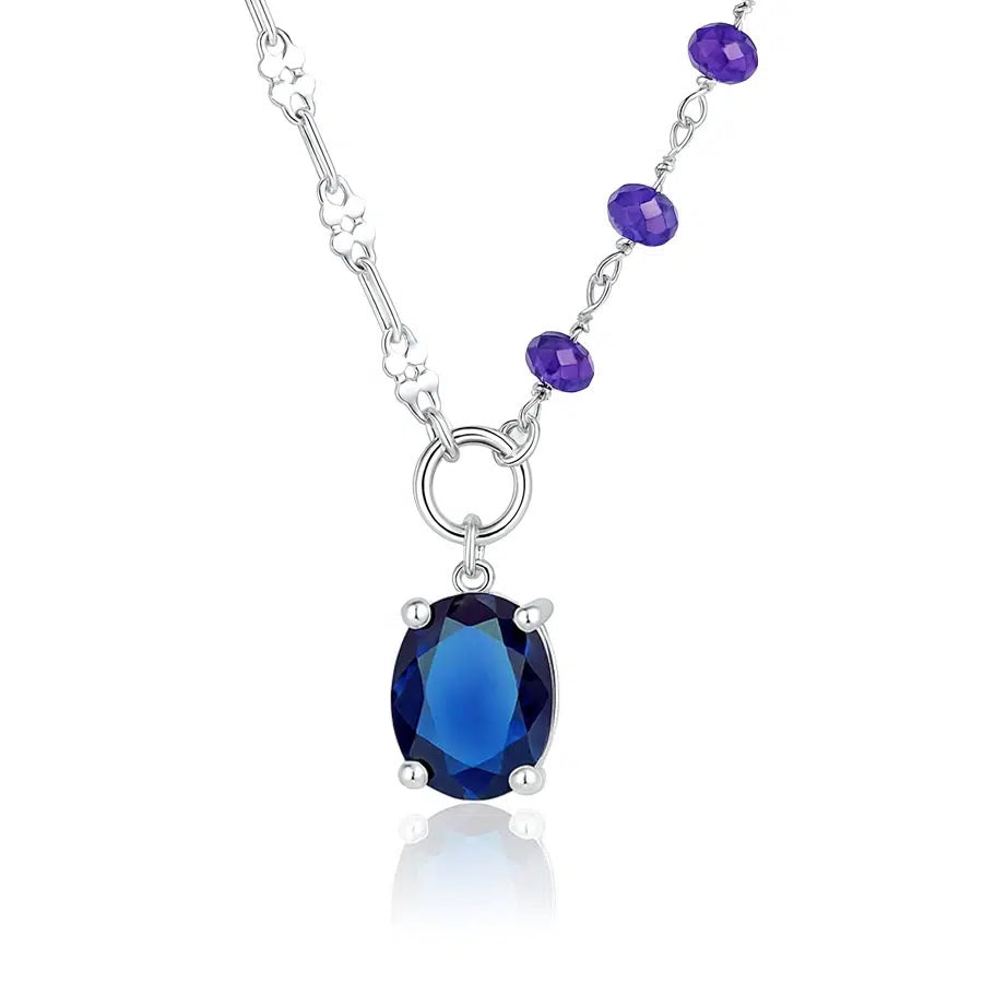 Rhodium Dalia Necklace with Blue Zircons