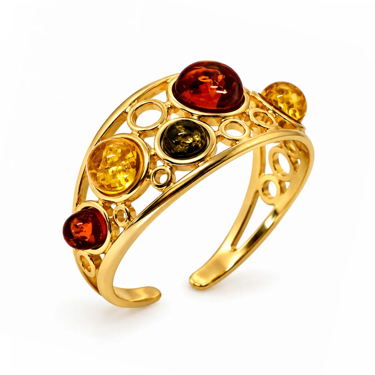 Anello Regolabile con Ambra Multicolor Design Traforato